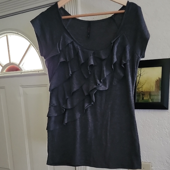 Chic Charcoal Ruffle Tee - Picture 1 of 5